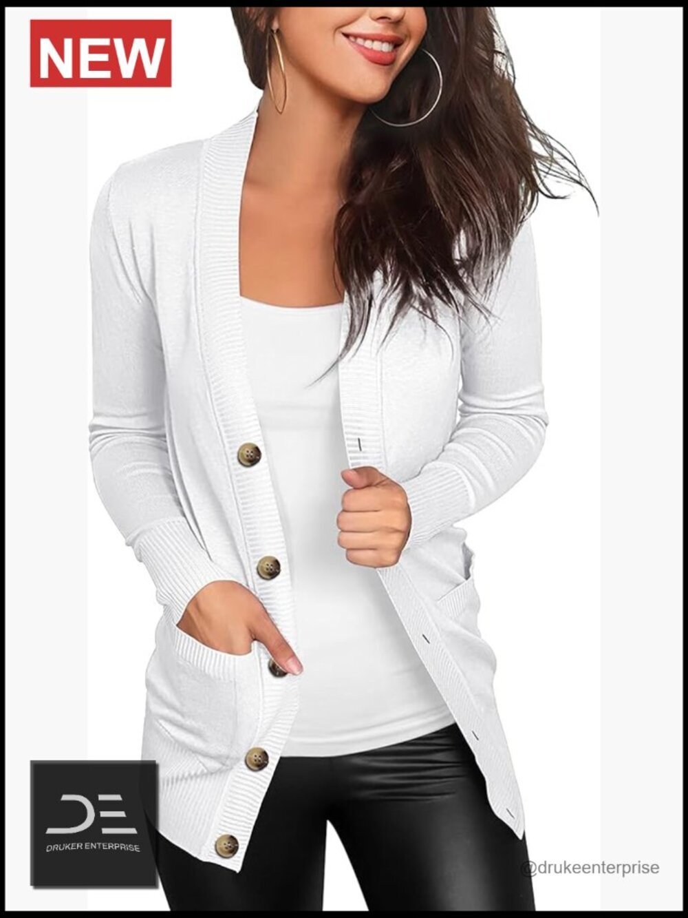 Long Sleeve Button Down V Neck Knit Sweater Cardigan with Pockets